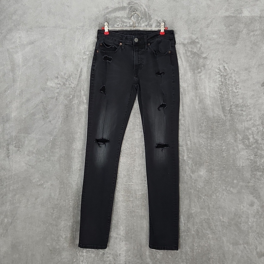 American Eagle Black Distressed Skinny Jeans Women's Size 8 Long High Rise Stret